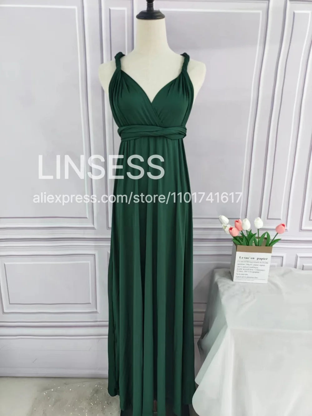 Robe de demoiselle d'honneur, robe longue vert olive de demoiselle d'honneur, robe convertible pour cortège nuptial, robe infinie multivoies, robe sur mesure
