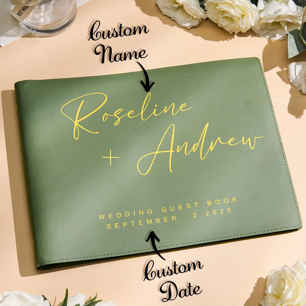 Livre d'or de mariage personnalisé avec nom et date 31,5x23,5 cm Rose/Bleu Ciel/Vert Cadeau unique pour les couples
