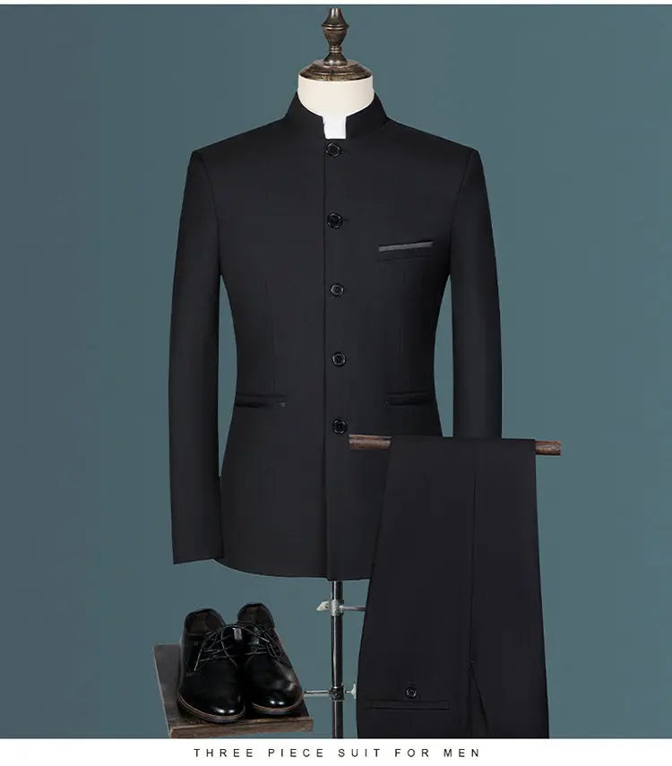 Costume homme pour hommes d'affaires jeunes et d'âge moyen, décontracté, à la mode et élégant, col montant simple, version coréenne de Zhongs