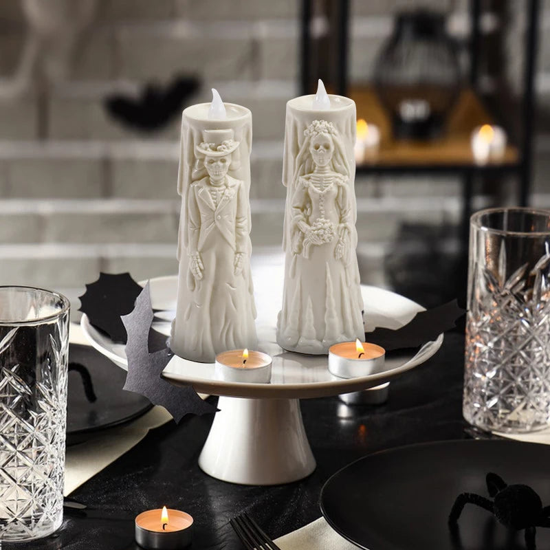 Halloween Skeleton Lamp LED Luminous Candle Horror Decoration Prop Ghost Groom Bride Couple Lamp Ornament Halloween Decor
