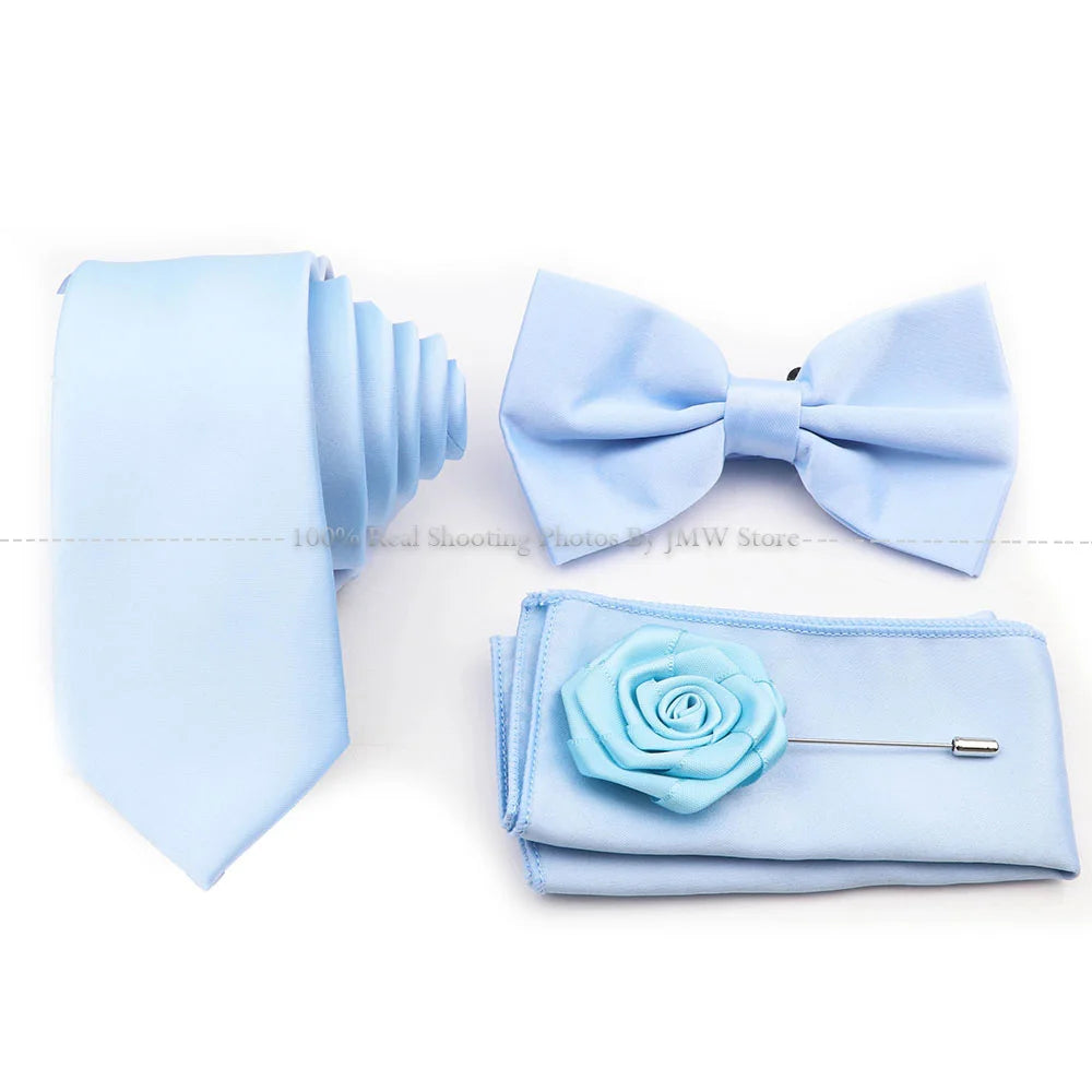 Ensemble cravate et nœud papillon violet bleu sauge vert en polyester, boutons de manchette et broche pour costume de marié, cravate de mariage, accessoire de chemise