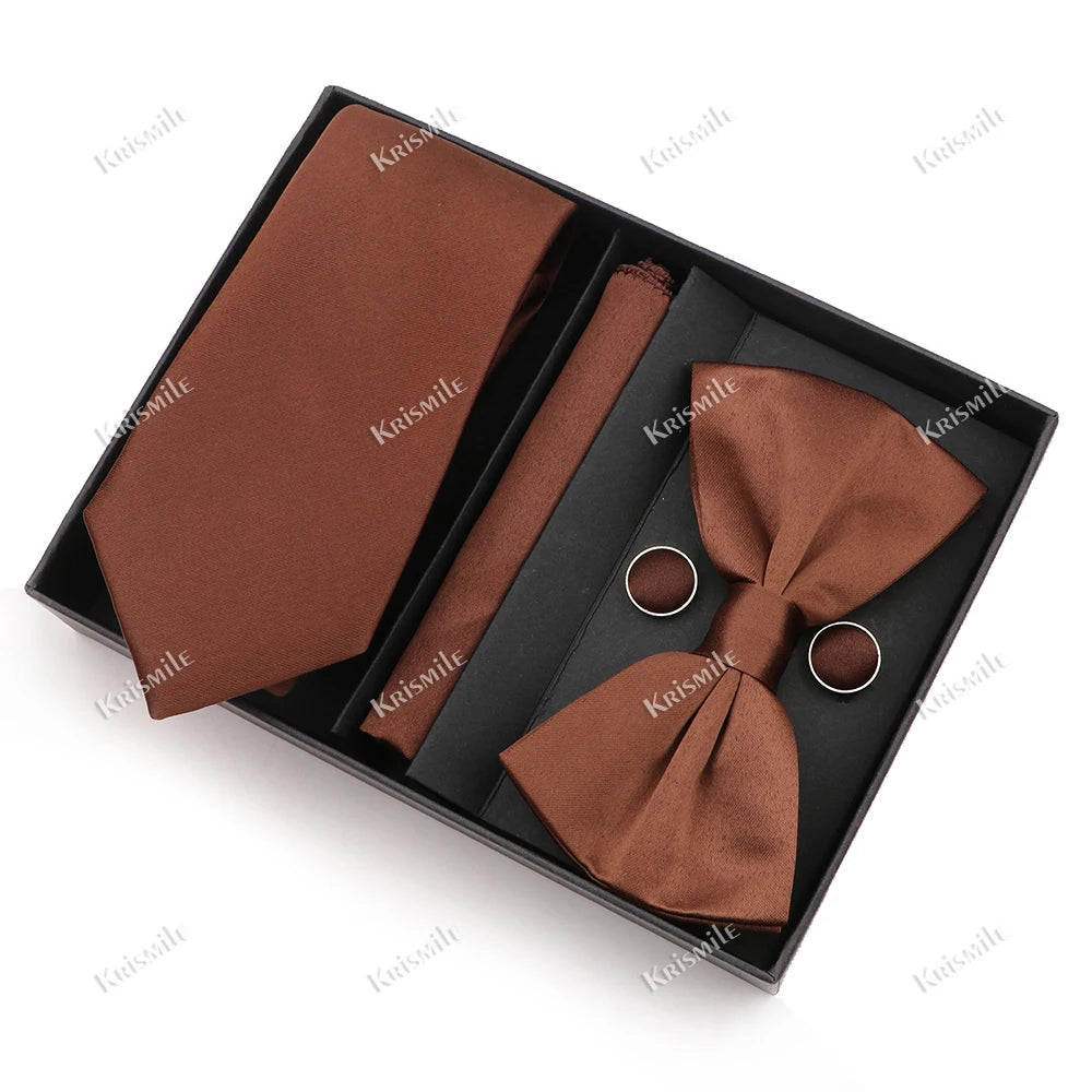 Men's Tie Box Gift Set | Necktie, Bow Tie, Pocket Square, Cufflinks & Brooch