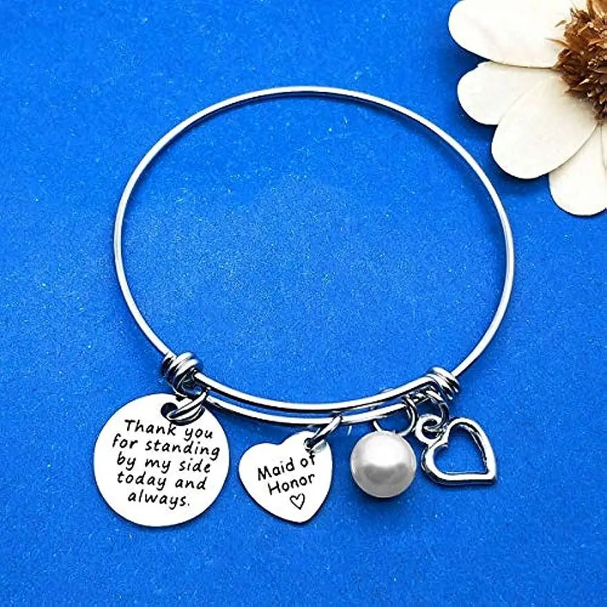 "Merci d'être restée à mes côtés" Bracelet jonc de demoiselle d'honneur