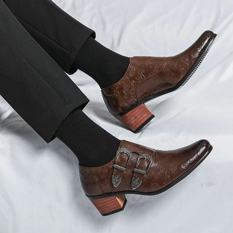 Chaussures de mariage pour hommes Tendance Coupe ajustée Pointues Talon haut Chaussures à enfiler Respirantes en cuir Chaussures habillées classiques vintage pour hommes