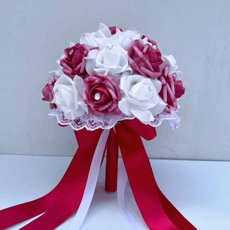 Handmade Blue & White Artificial Rose Bridal Bouquet