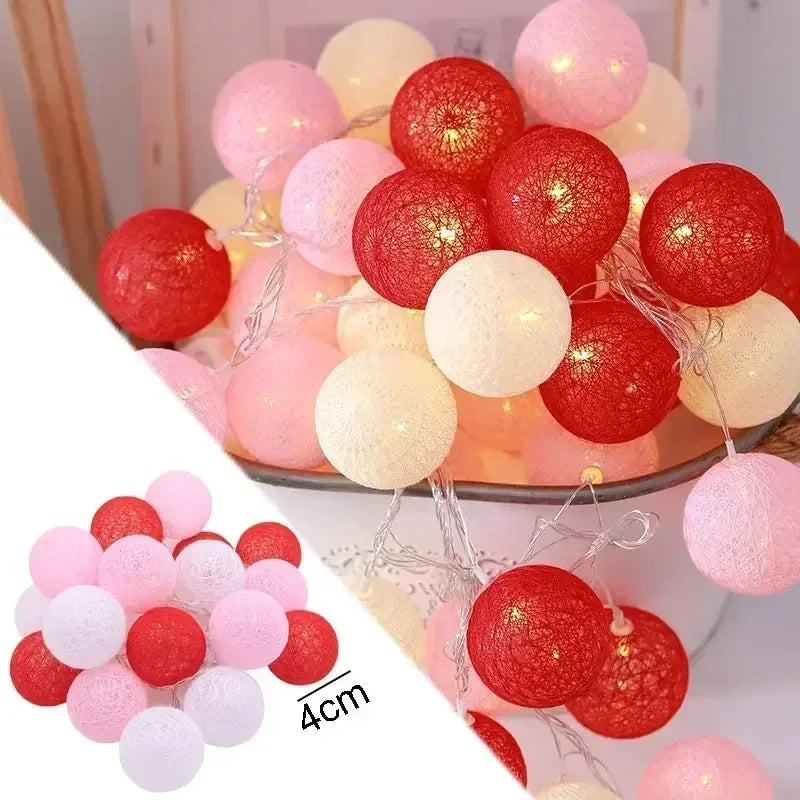 Wedding Garland 2026 Valentine's Day Room Decor Festoon Fairy LED Cotton Ball Light String Outdoor Party Ramadan Decoration