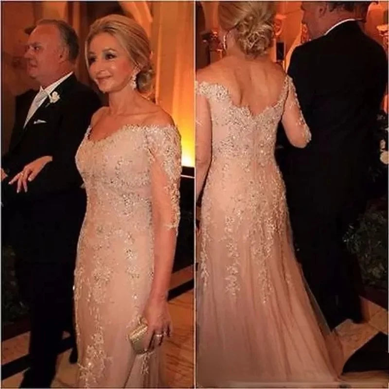 Robe de Mère Longue à Manches Longues et Applications de Dentelle, Sirène Sexy, Robes de Mère de la Mariée Élégantes, Robes de Soirée Formelles 2021