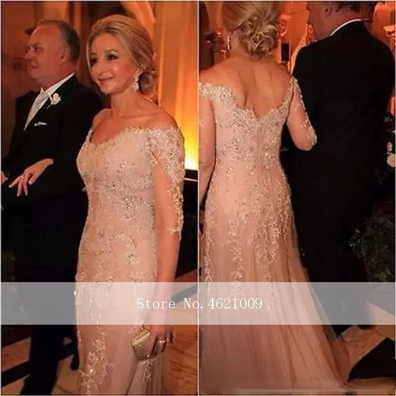 Robe de Mère Longue à Manches Longues et Applications de Dentelle, Sirène Sexy, Robes de Mère de la Mariée Élégantes, Robes de Soirée Formelles 2021