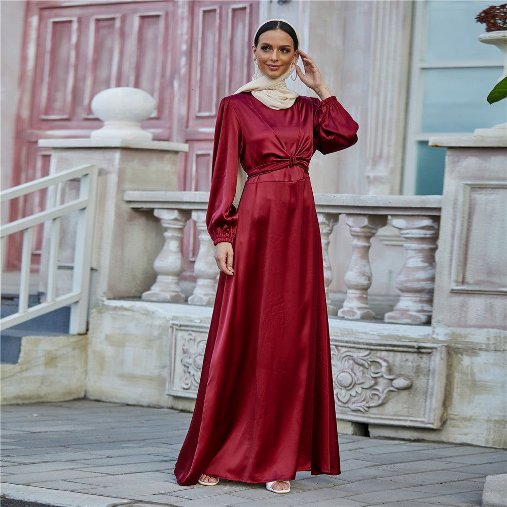 Robe longue en satin modeste | Robe de demoiselle d'honneur et de soirée compatible avec le hijab
