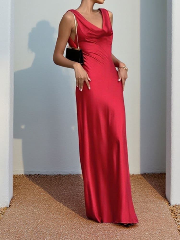 Robe de demoiselle d'honneur en satin à dos ouvert