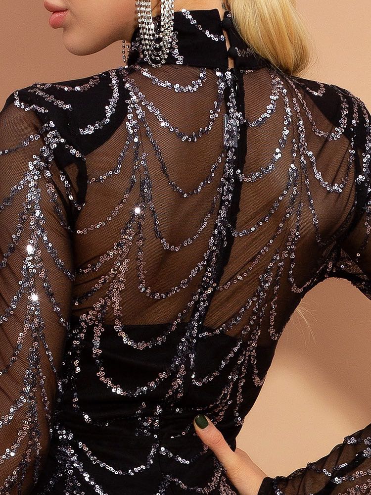 Robe longue de soirée à sequins gothique | Manches longues