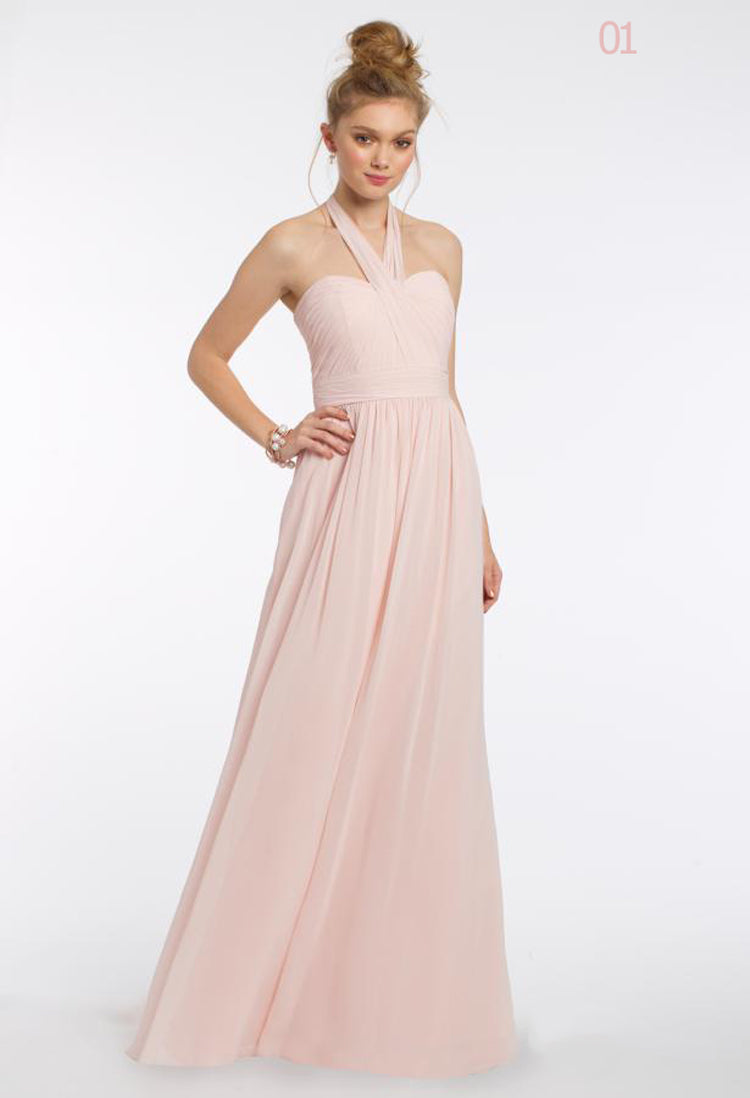 Robe longue de demoiselle d'honneur en mousseline | 12 modèles