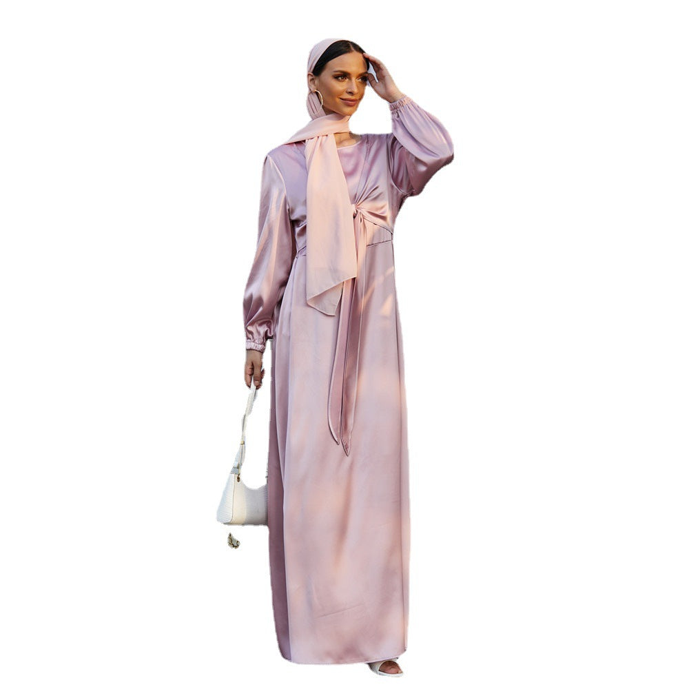 Robe longue en satin modeste | Robe de demoiselle d'honneur et de soirée compatible avec le hijab