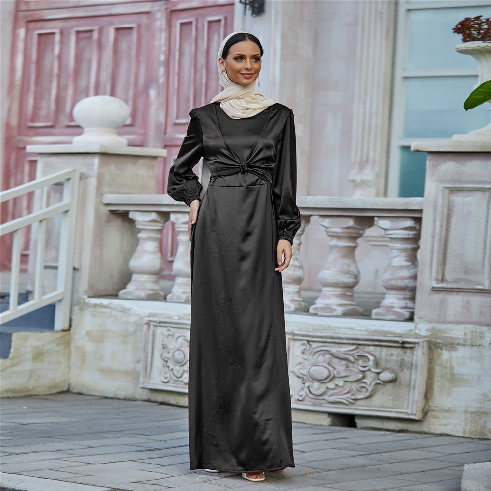 Robe longue en satin modeste | Robe de demoiselle d'honneur et de soirée compatible avec le hijab