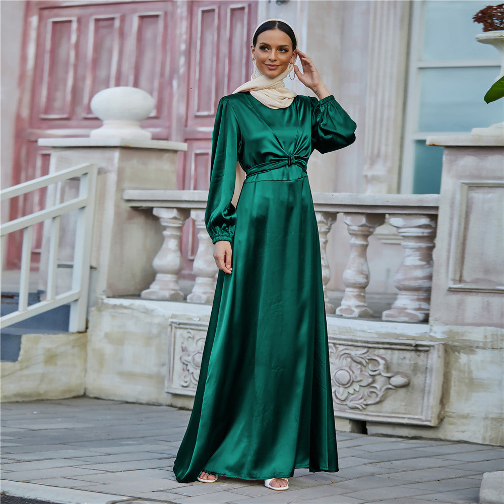Robe longue en satin modeste | Robe de demoiselle d'honneur et de soirée compatible avec le hijab
