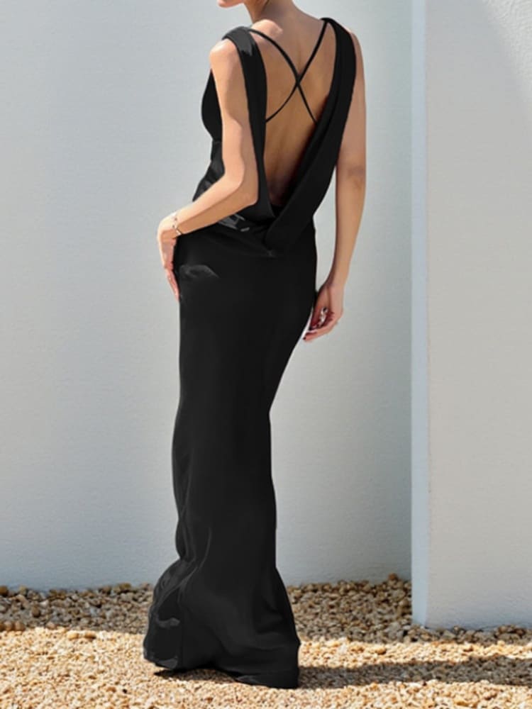 Robe de demoiselle d'honneur en satin à dos ouvert