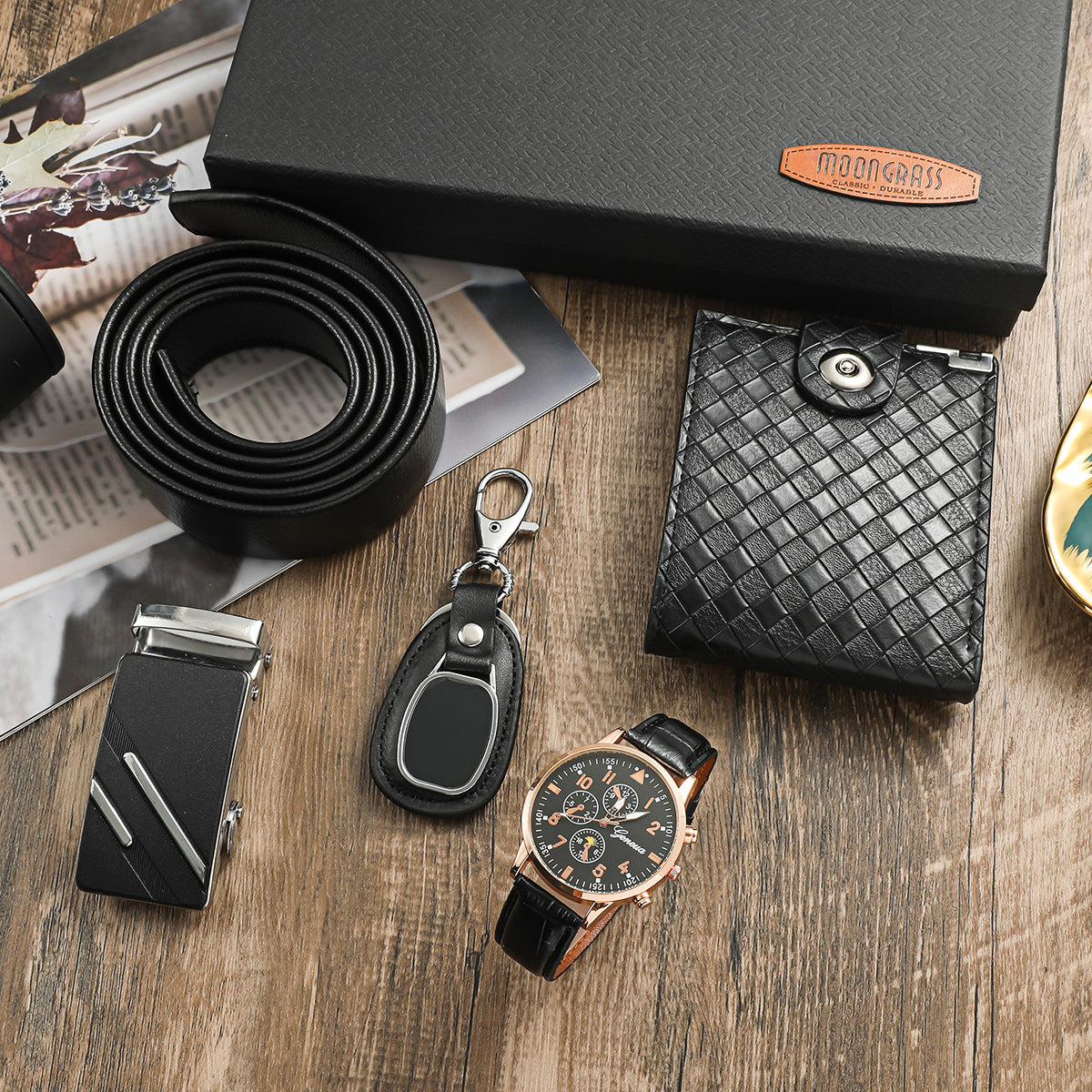 Ensemble cadeau garçons d'honneur | Montre, portefeuille, ceinture et porte-clés pour homme