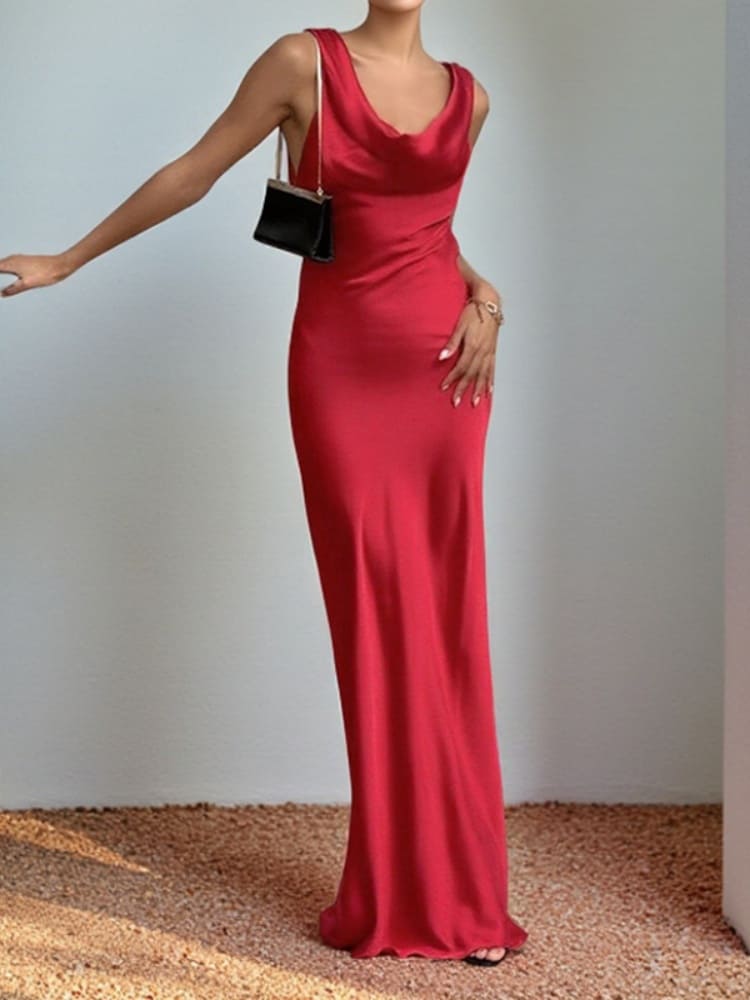 Robe de demoiselle d'honneur en satin à dos ouvert