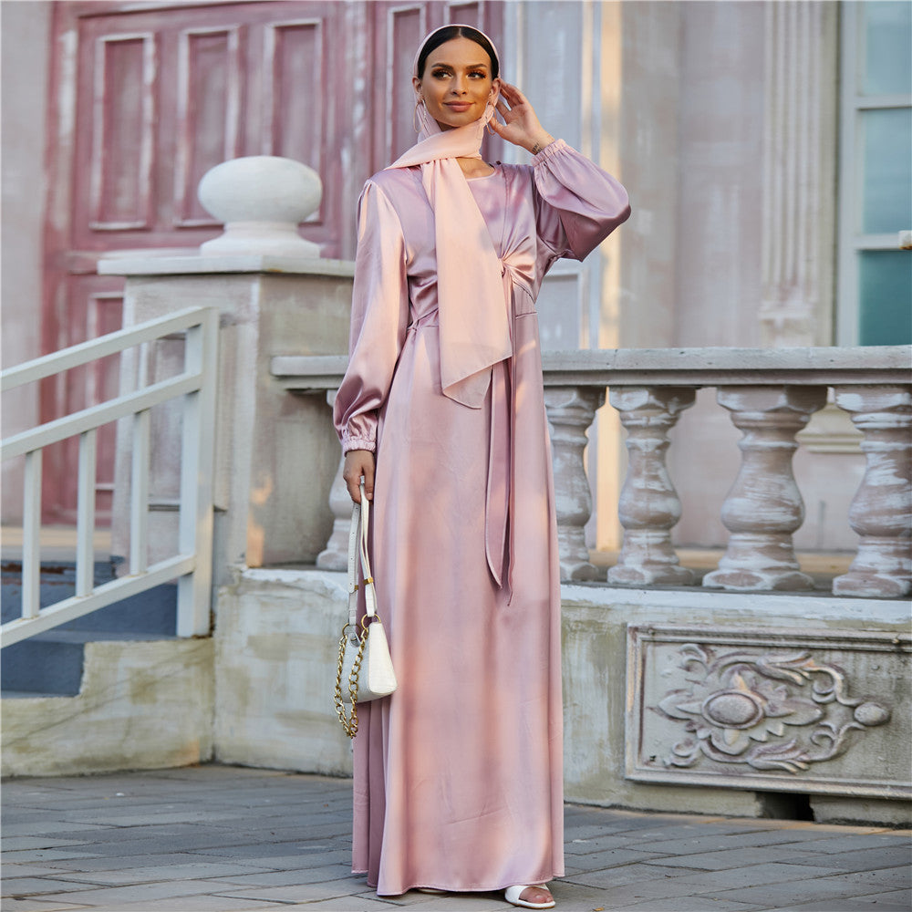 Robe longue en satin modeste | Robe de demoiselle d'honneur et de soirée compatible avec le hijab